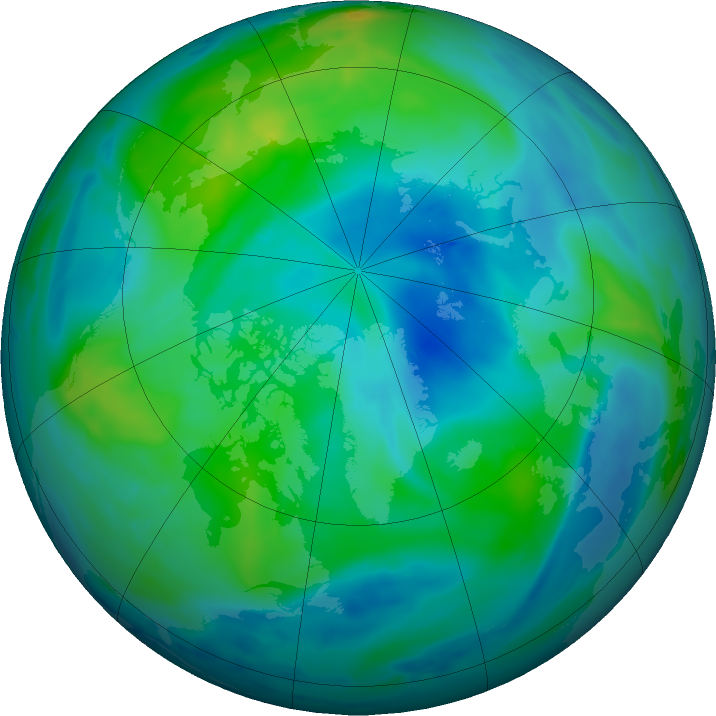Arctic ozone map for 08 October 2019